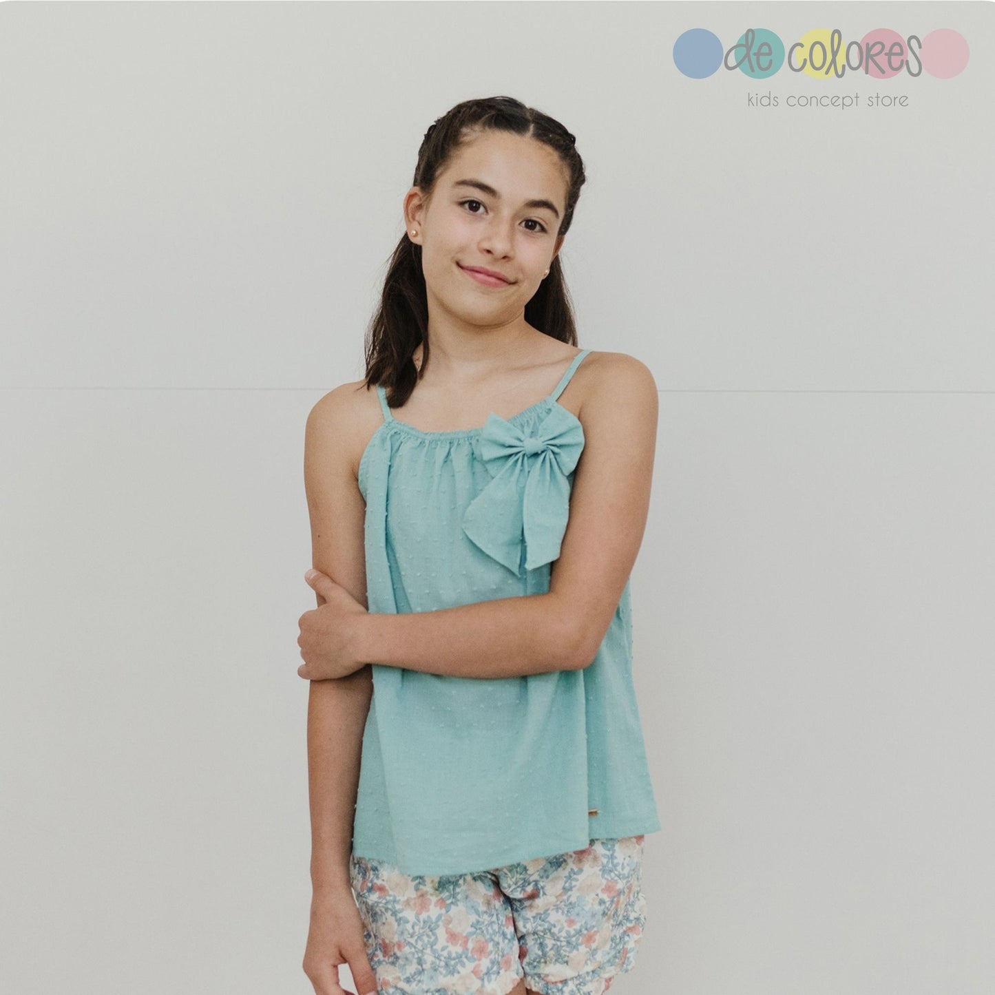 Lia Shorts Lino Flores Coral y Aqua